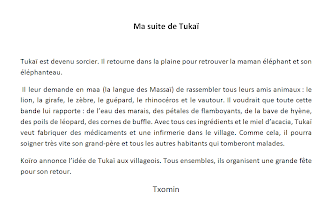 à PIns Justaret, la classe de de Martine a écrit une suite à l'histoire de Tukaï