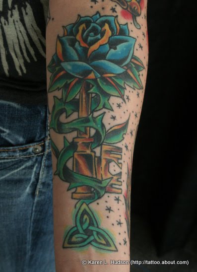Blue Rose and Skeleton Key Tattoo