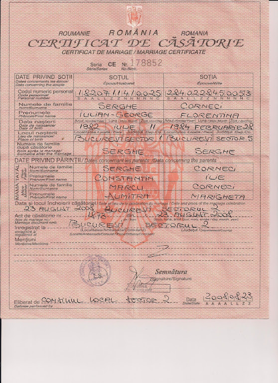 Certificat de Casatorie