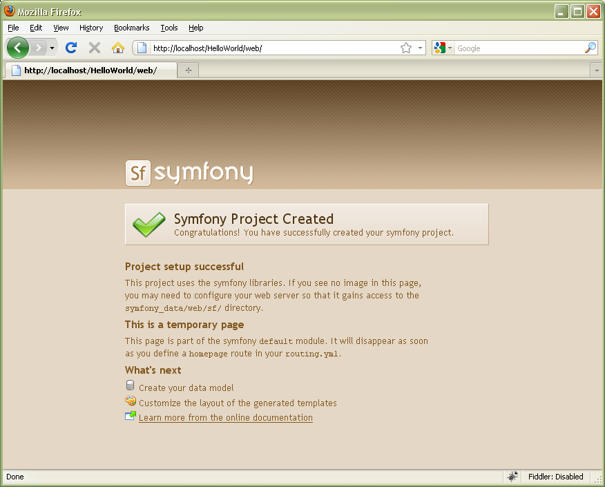symfony welcome page with css
