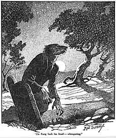 Illustrazione di Mont Sudbury per 'The Werewolf Owls' in Weird Tales, novembre 1941 Illustrazione di Mont Sudbury per 'The Werewolf Owls' in Weird Tales, novembre 1941
