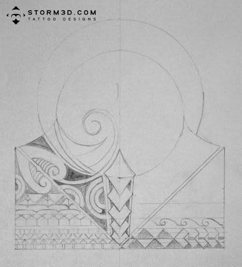 polynesian lizard mask tattoo design First I create the main contours of the