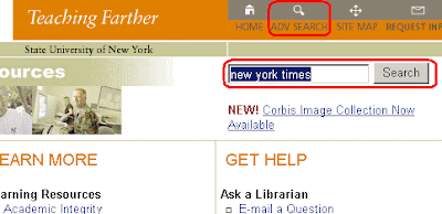 portion of the College web site containing the search box