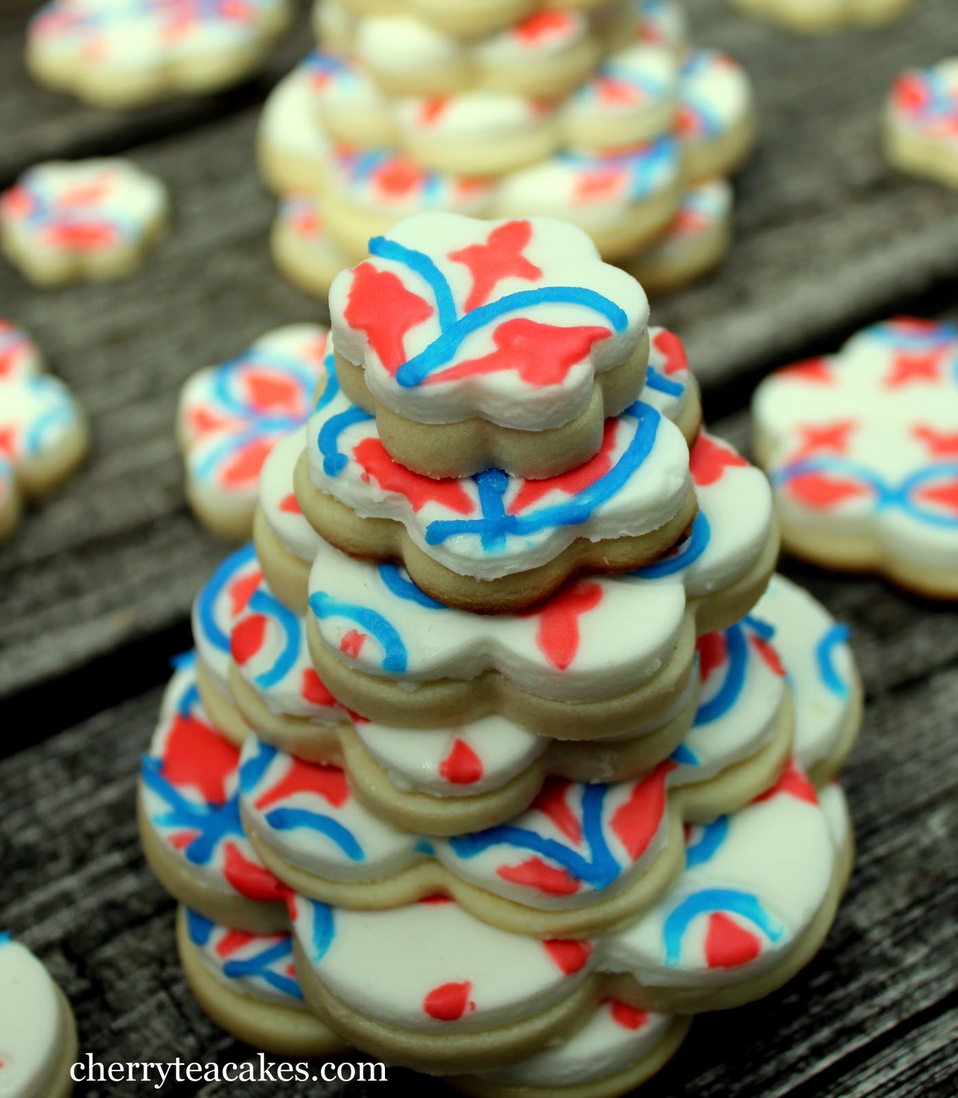 Cherry Tea Cakes Sugar Cookies with Marshmallow Fondant and Royal Icing