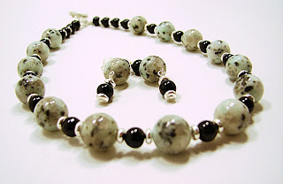 mint green kiwi or sesame jasper with onyx and silver by laurastaley.etsy.com