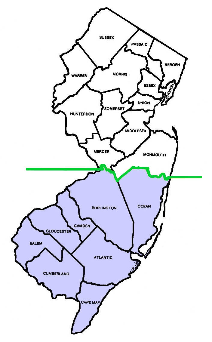 Here are the North, Central and South Jersey borders as determined