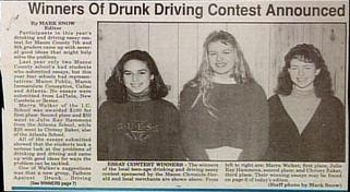 funny newspaper headline about drink driving contest winners being announced three smiling underage girls