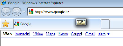 L'icona del TIP mostra la possibilità di inserire testo all'interno della barra degli indirizzi di Internet Explorer 8