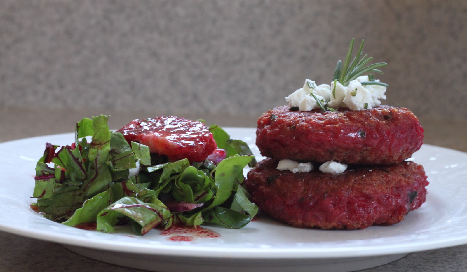 eatpinklove eat; beetroot risotto cakes served with a blood orange salad