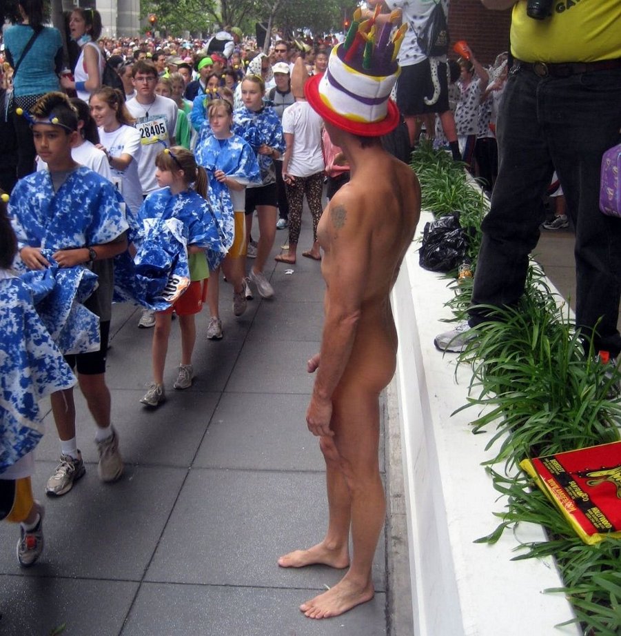 A boy naked in public