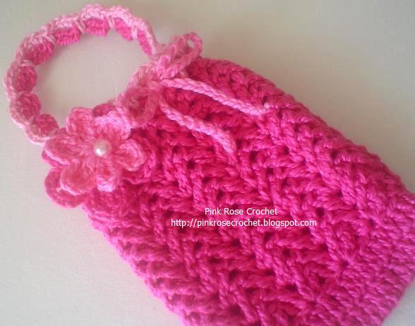 محافظ الموبايلات أو الهواتف النقال Bolsinha+de+Croche+p+Celular4+..+PRose+Crochet