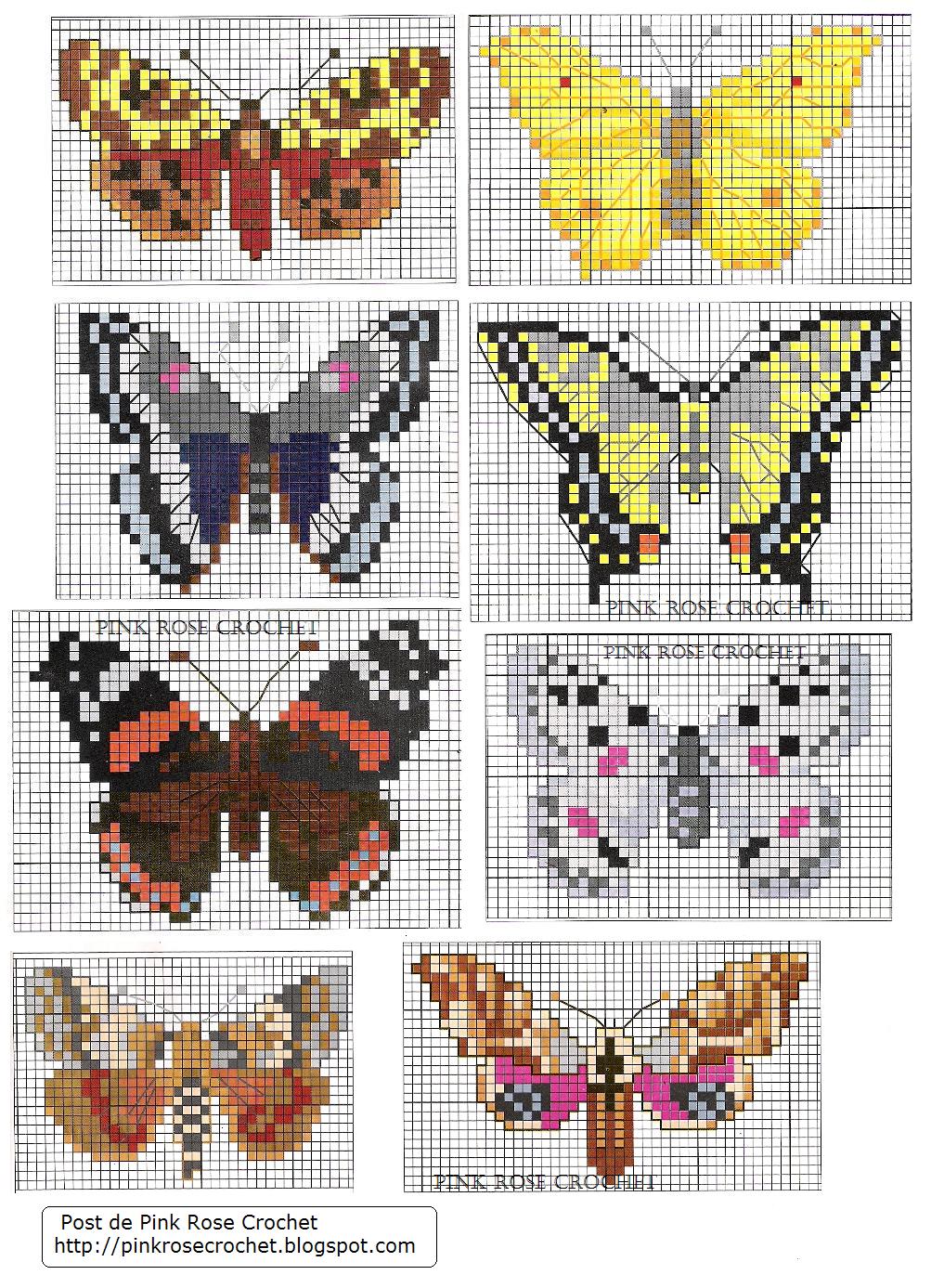 Pink Rose Crochet: Ponto Cruz - Borboletas