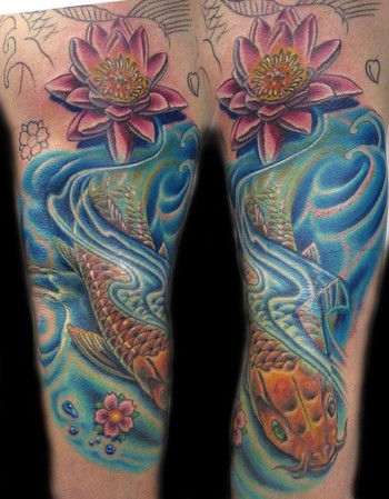 Label: japanese image koi arm tattoo design, lotus tattoos