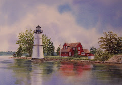 Rock Island  Light House original watercolor framed available