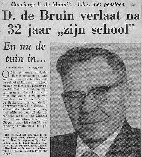 Meneer De Bruin gaat met pensioen  (UN, oktober 1962)