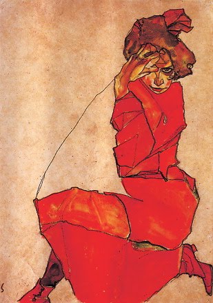 Kneeling Girl in an Orange-Red Dress, Egon Schiele (1910)