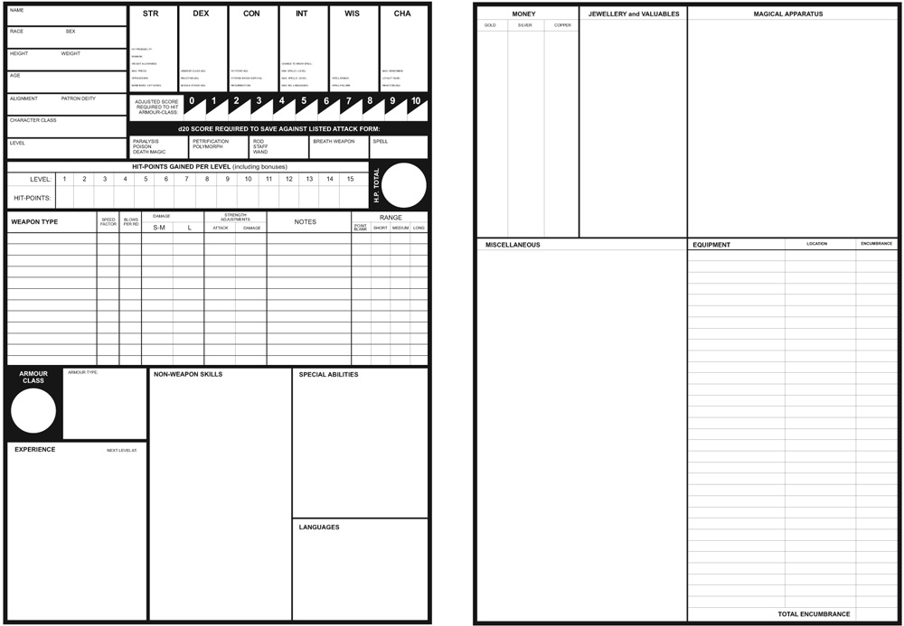 shouting into the void ad d character sheet design modern d20 character sheet