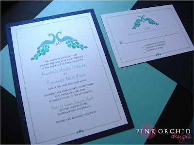 HandGlittered Peacock Wedding Invitations