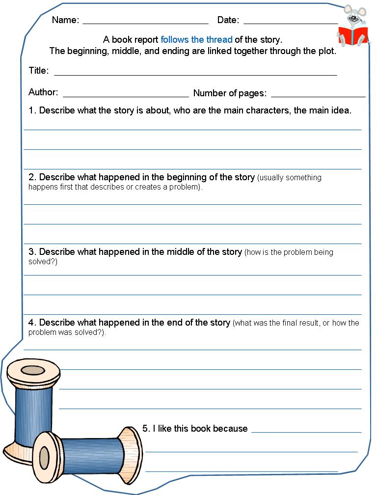 Book report form for kid