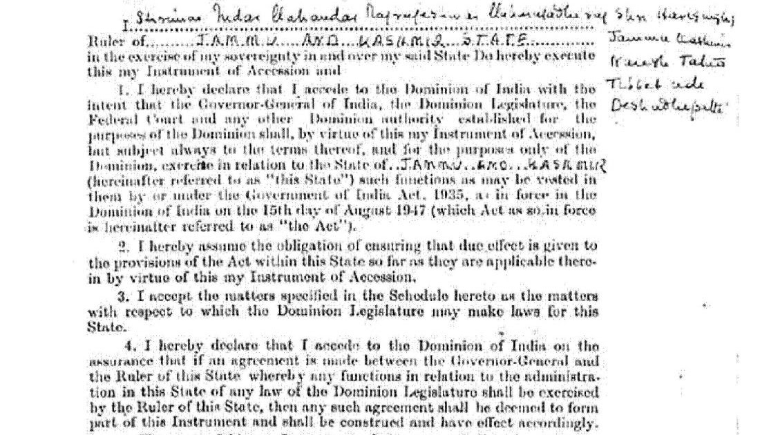 Facts about Kashmir Copy of Instrument of Accession