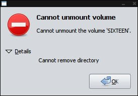 Cannot unmount volume - Cannot remove directory
