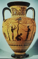 Recoleccion de la aceituna, ánfora de Micenas del siglo VI a.de C. Museo Británico.
