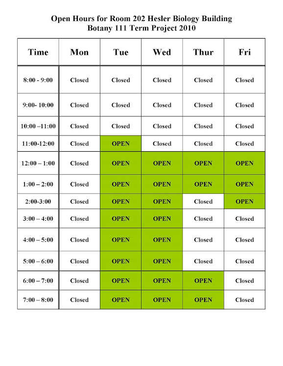 Open Lab Hours in Room 202 Hesler Biology Building