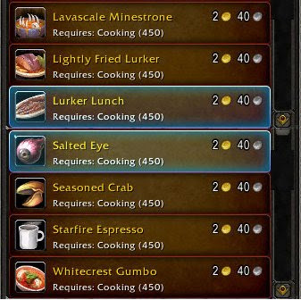WoW Cooking List of Recipes