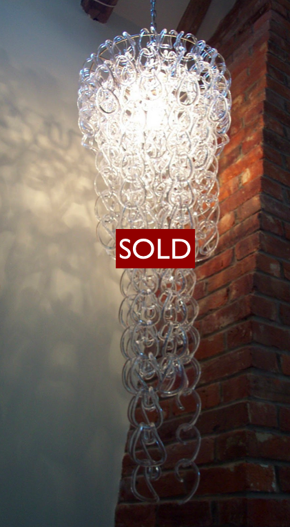 20thcenturycollectables Co Uk Cur Stock Italian Chandelier Of Cur Stock Italian Chandelier Of Clear Glass Hooks Hung On Circular Stainless Steel Frame Diameter 50cm Length 130cm Plus Chain To Suit