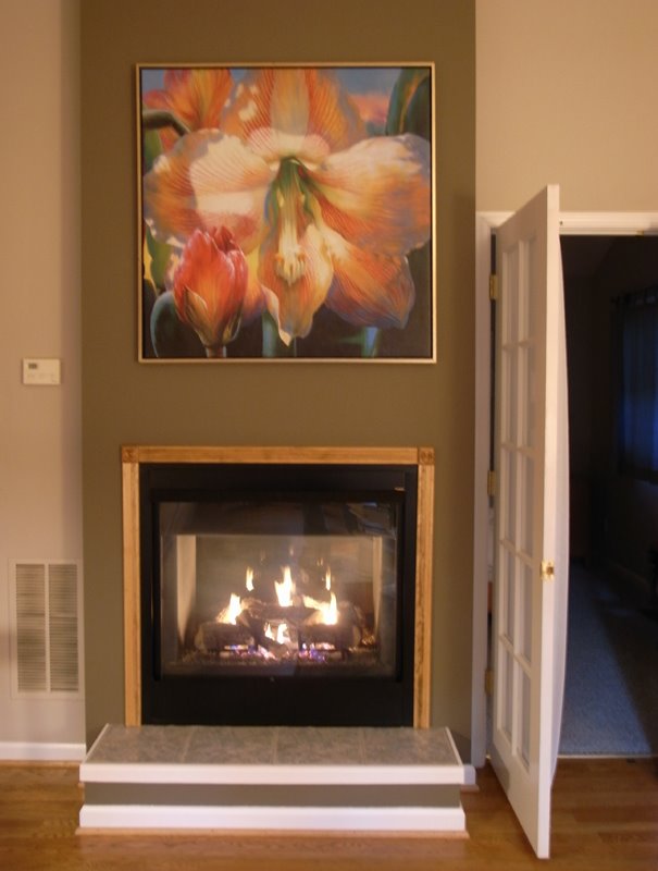 The fireplace shares the wall with the main room and the bedroom...