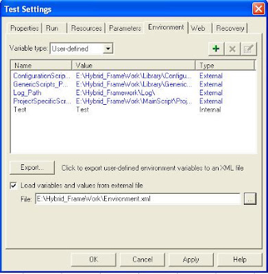 Quick Test Professional Tutorials: Environment Settings in QTP