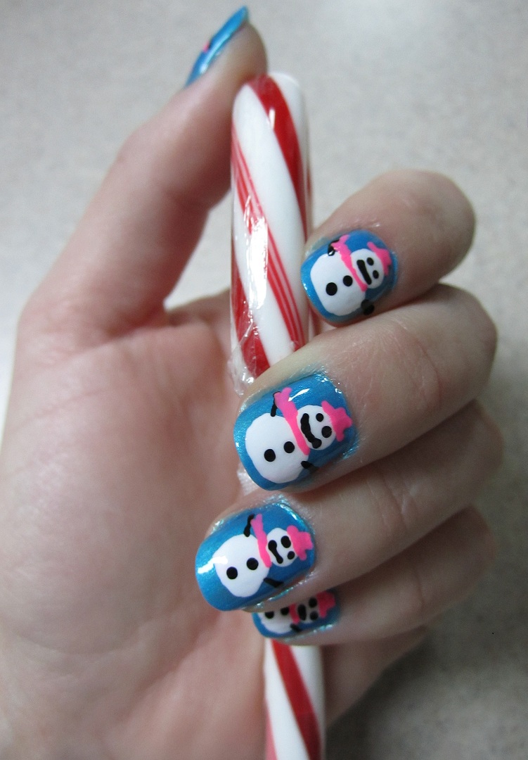 snowman nail art, christmas nail art