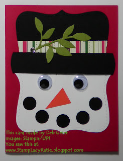 card shaped like a snowman's face