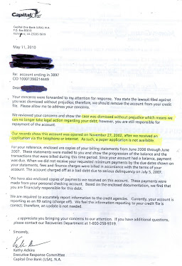 Letter from Capital One Executive Response Committee stating that no Credit Card Agreement exists.