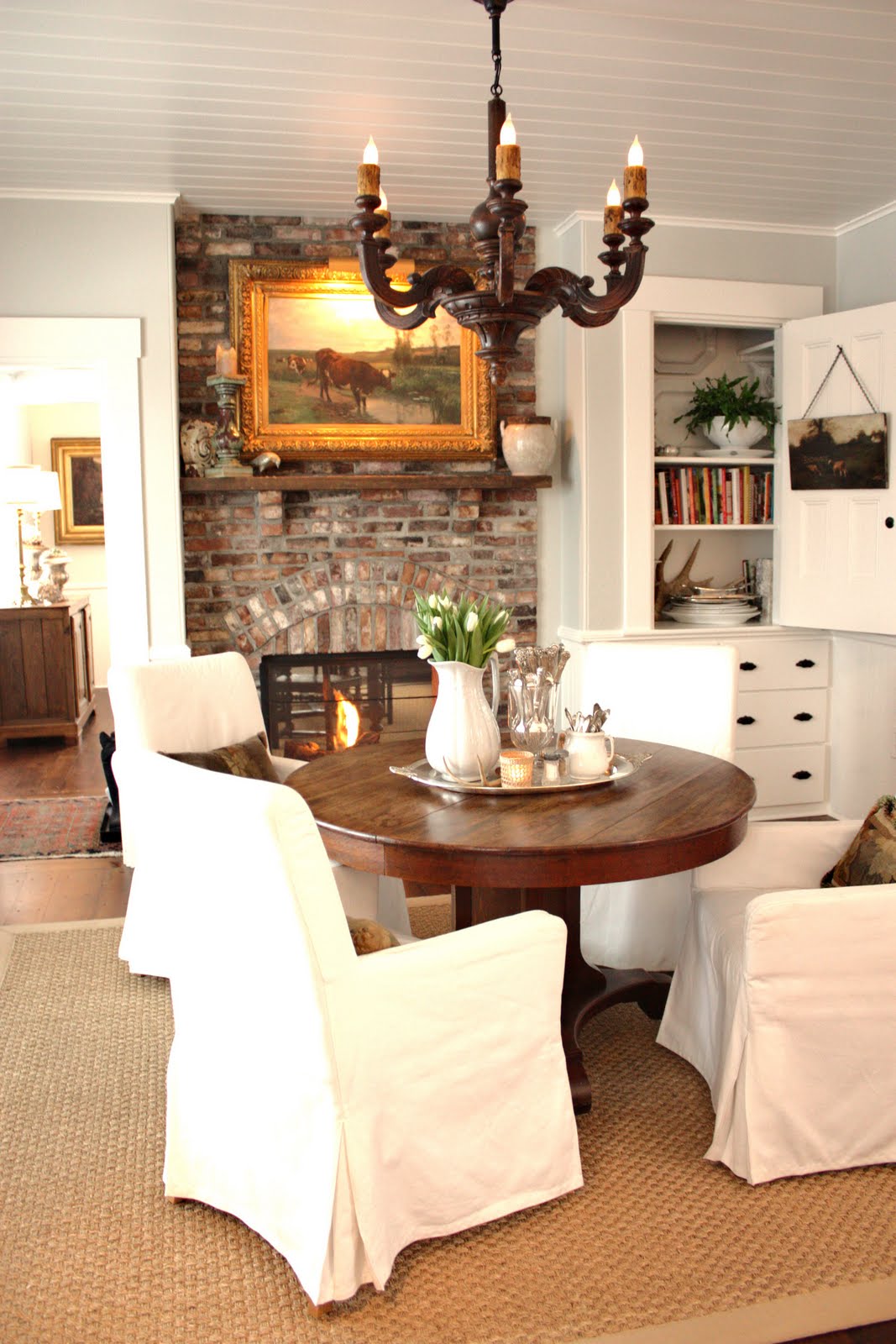 Kitchen cabinets nh Kitchen with Brick Fireplace