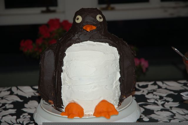 How to make a 3D cake at home: picture of penguin cake.