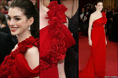Anne Hathaway in Marchesa Red Gown