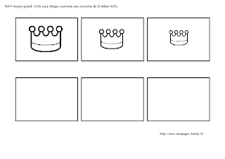 Mathématiques, petit moyen, grand en petite section maternelle, thème couronne et galette des rois Mathématiques, petit moyen, grand en petite section maternelle, thème couronne et galette des rois
