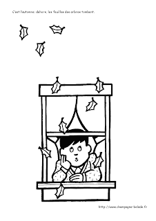 Exercice de graphisme d'automne cycle 1 petite section: feuilles d'arbre qui tombent et petit garçon