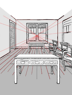 artist demonstrating 2 point perspective
