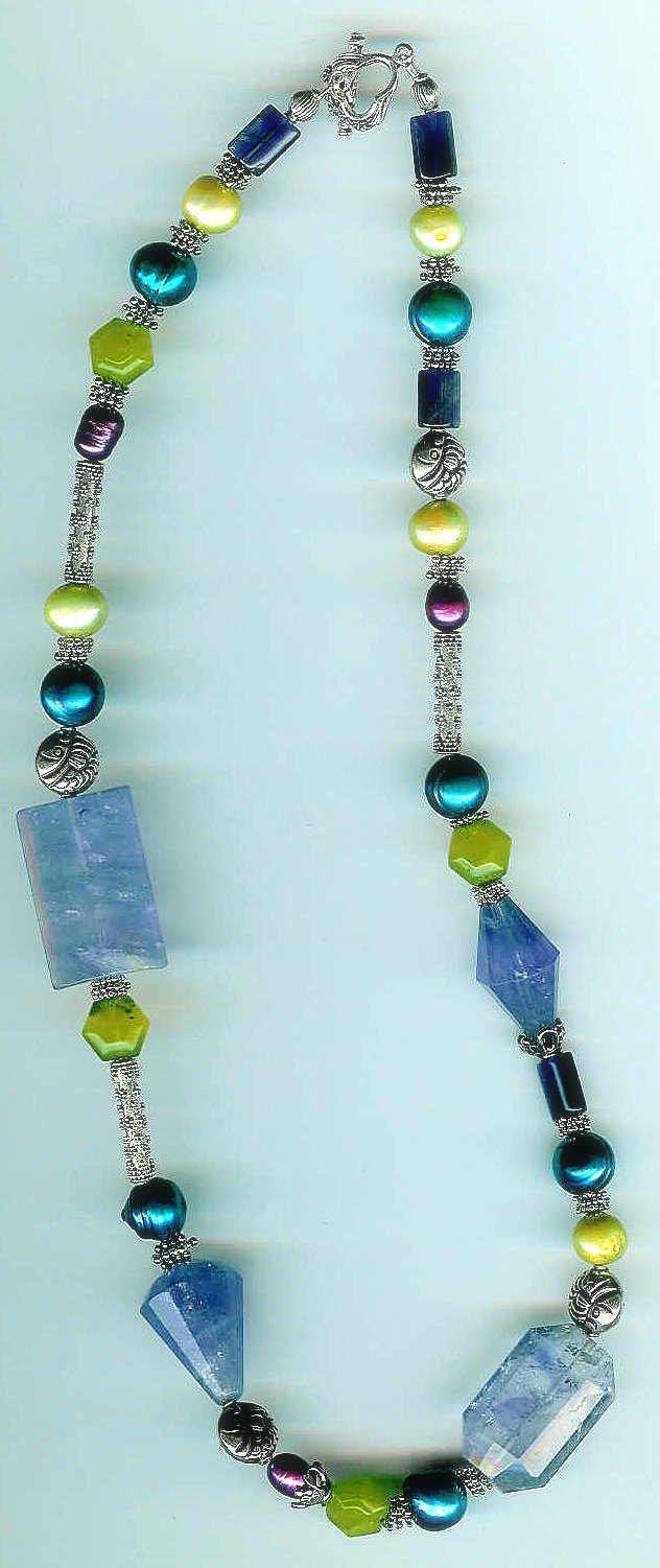 15. Amethysts, Jade, Freshwater pearls with bali Sterling Silver + Earrings