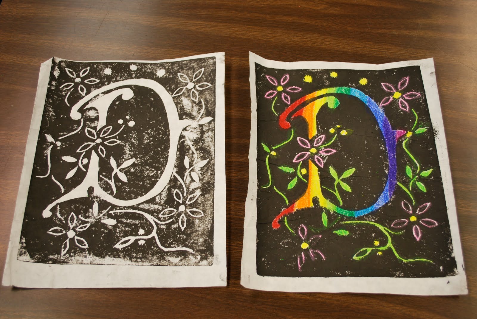 Project ARTADAY Lesson 5 Lino Prints and Illuminated Letters