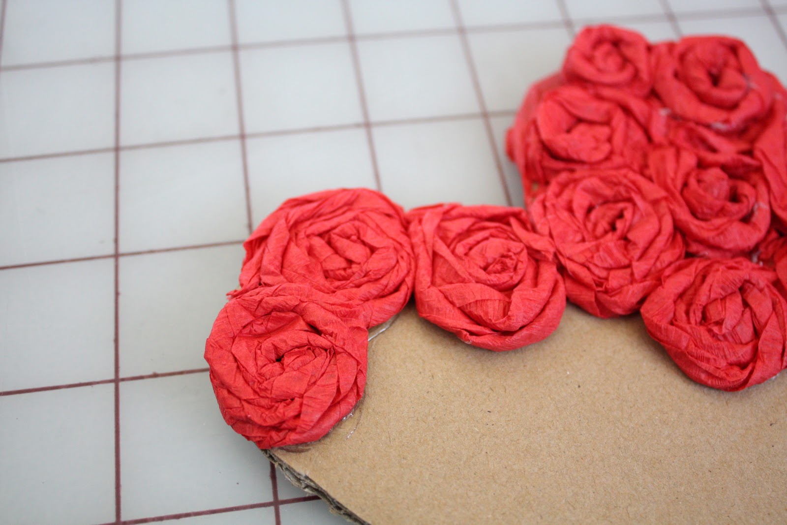 At Second Street crepe paper hanging hearts.