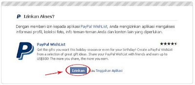 Halaman untuk mengizinkan akses PayPal WishList Halaman untuk Izinkan Akses PayPal WishList