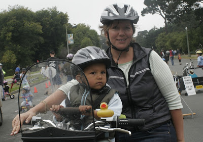 Image of bicycling mother and child in San Francisco's Golden Gate Park