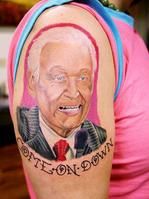 Don EdHardy's well-known tattoos, including colorful Don EdHardy's well-known tattoos, including colorful