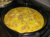 Eggs beginning to set in wet mixture