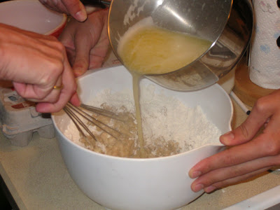 Add melted butter to dry ingredients