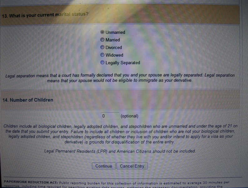 green card lottery образец заполнения анкеты