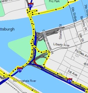 Pittsbugh urban bike trail - northside, downtown, southside